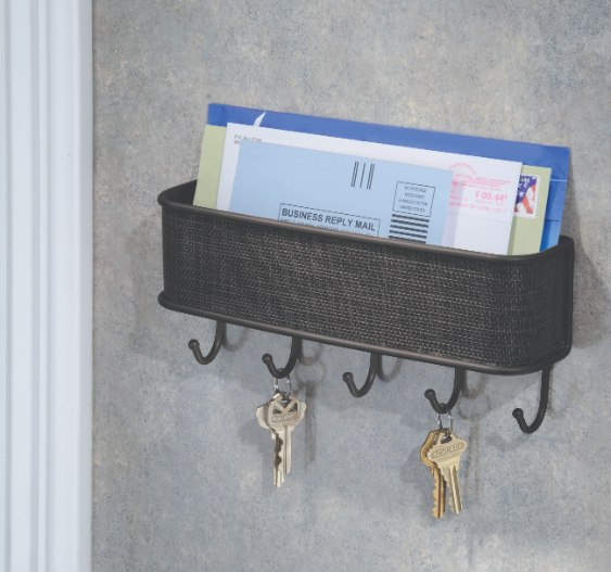 Sleutelrek met Opbergvak, 26.9 x 6.4 x 22.9 cm, RVS, Zwart - iDesign | Twillo