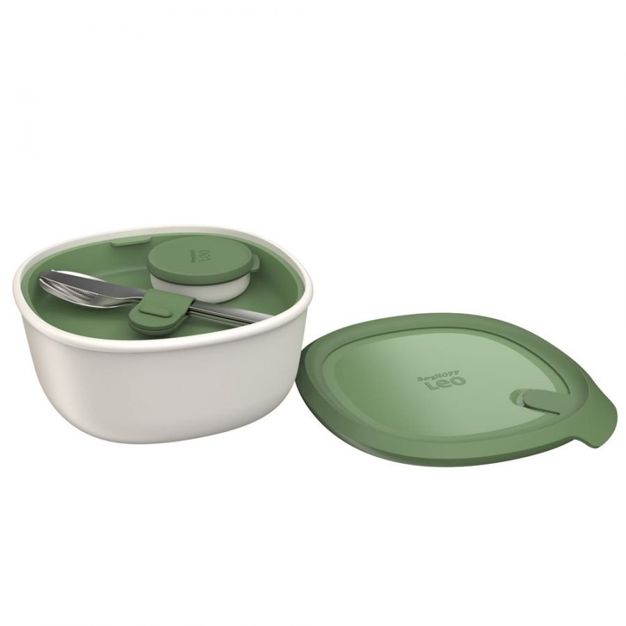 Lunchset met bestek, Wit/Groen - Polypropyleen - BergHOFF|Leo Line