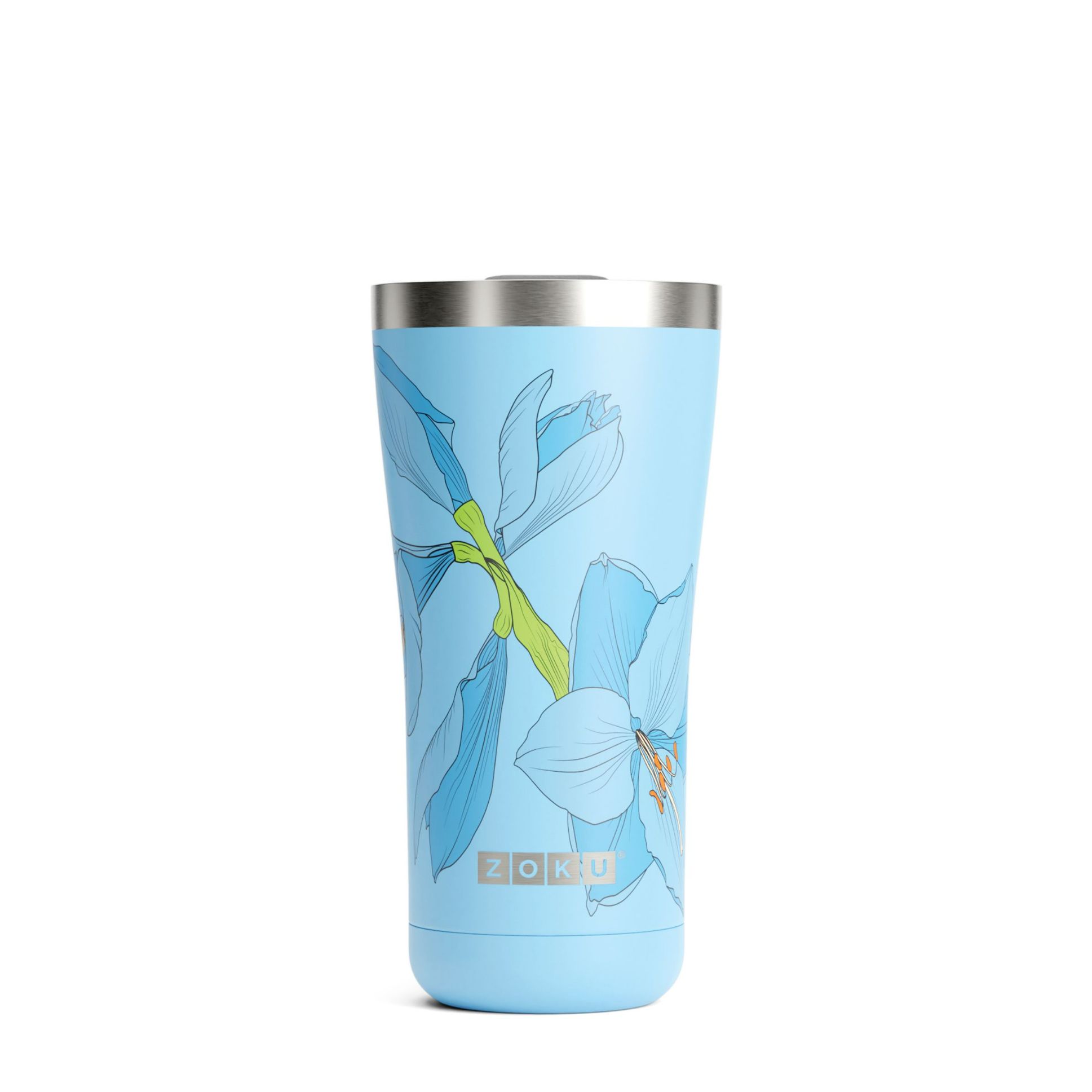 Thermosbeker RVS, 550 ml, Blauw Bloem Design, 3-in-1 - Zoku