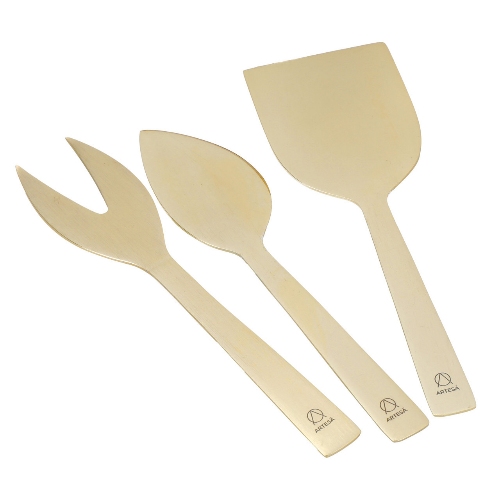 Kaasmessen, Set van 3 Stuks, RVS, Goud, Smaragdgroen Emaille Handvat, 15.5 CM - Artesà
