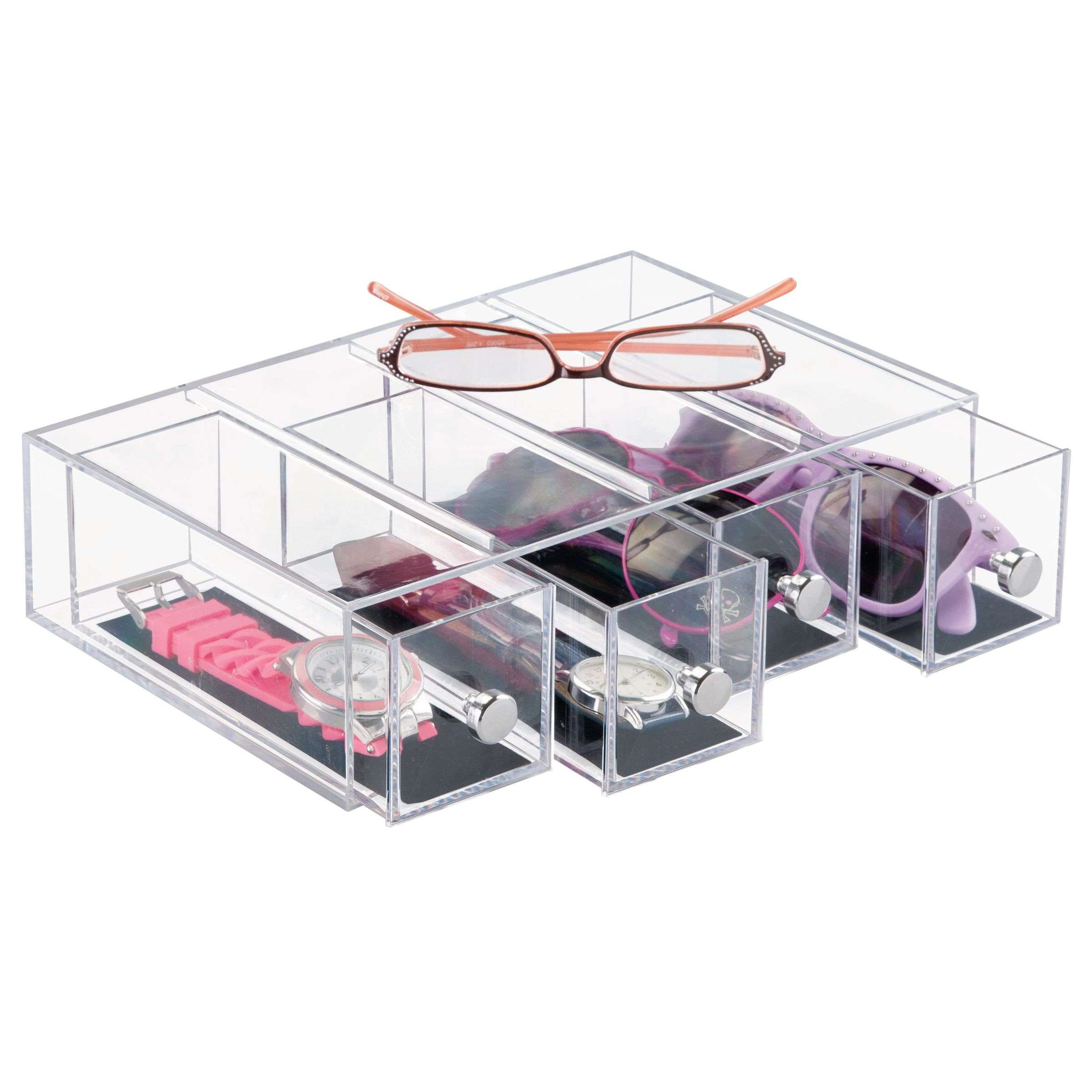 Ladekast, Sieraden Organizer, Small, 4 Lades, 6.6 x 17.7 x 25.2 cm, Transparant, Kunststof - iDesign | Clarity