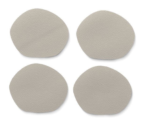 Glazen Onderzetter, Kunstleer, 10 x 12 cm, Beige, Set van 4 Stuks - Kela | Stone
