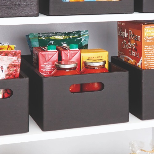 Opbergbox met Handgrepen, 25.5 x 38 x 15 cm, Paulownia Hout, Zwart - iDesign | The Home Edit