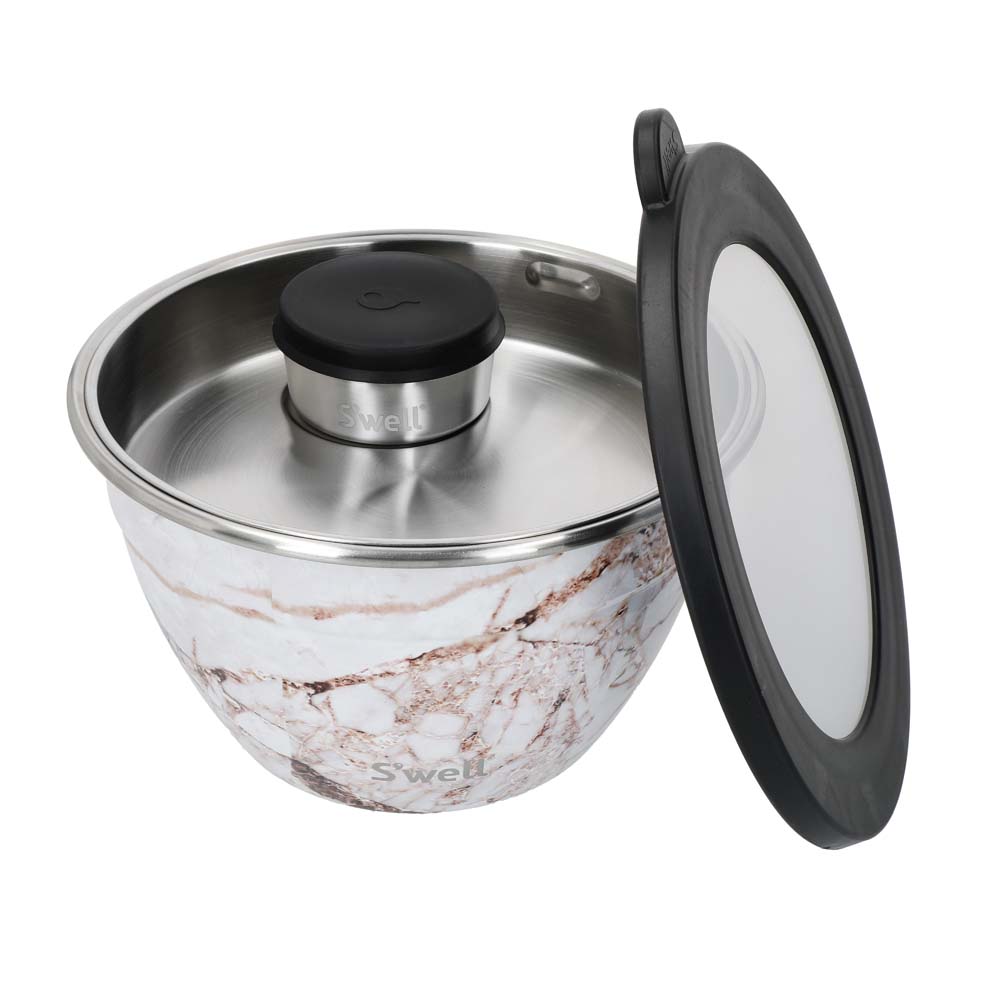 Saladekom Set - Calacatta Gold - Met apart dressing reservoir - 1,9Liter - Duurzaam - S'Well | Calacatta Gold