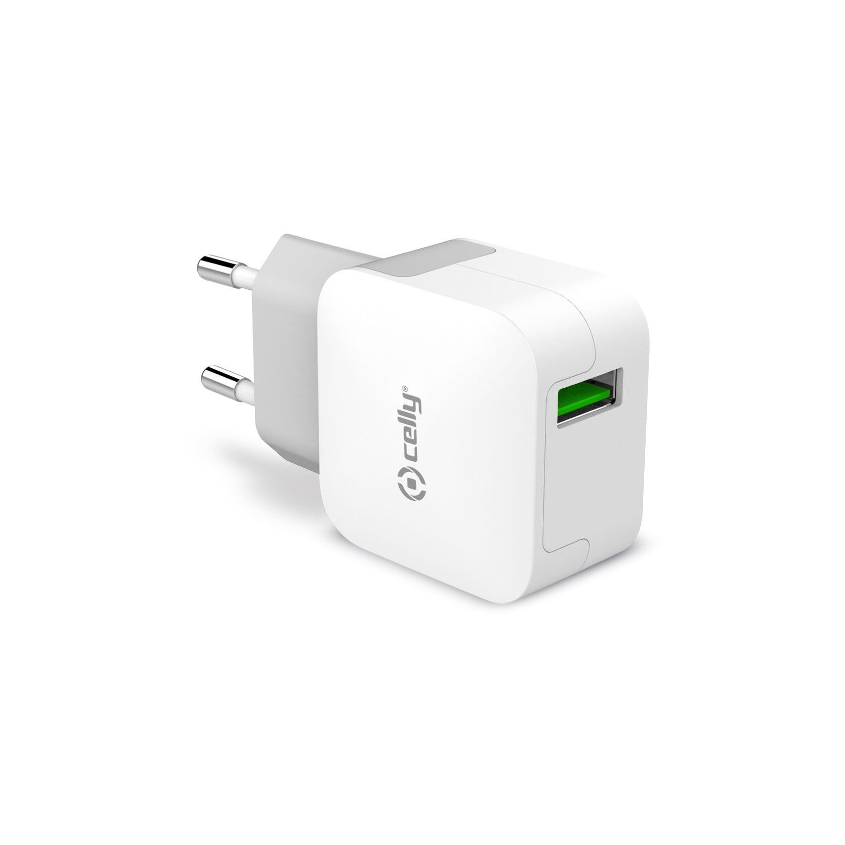 Turbo Lichtnetadapter met 1 USB poort, Wit - Celly