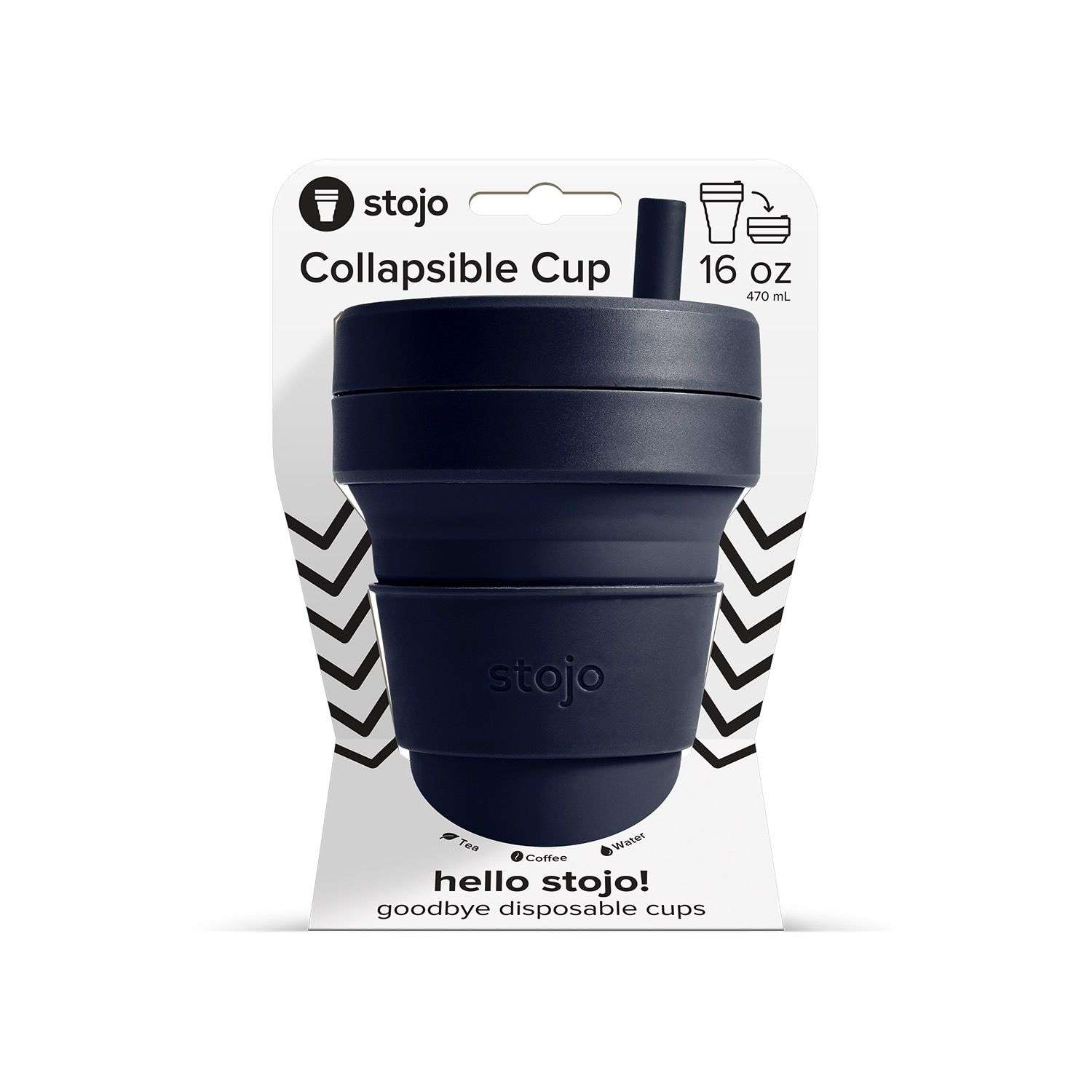 Biggie Cup, Denim - 470 ml - Koffiebeker - Drinkbeker - Donker Blauw - Opvouwbaar | Stojo