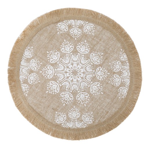 Creative Tops Hessian Jute Patterned Woven Placemats - White leaf