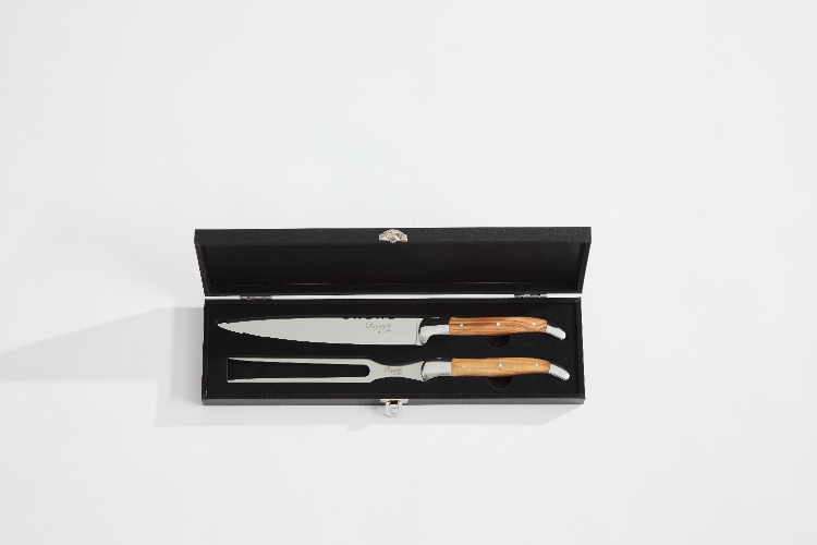 Trancheerset, 2 delig, Olijfhout/RVS, Bruin - Trancheermes & Vleesvork - Laguiole by Haws