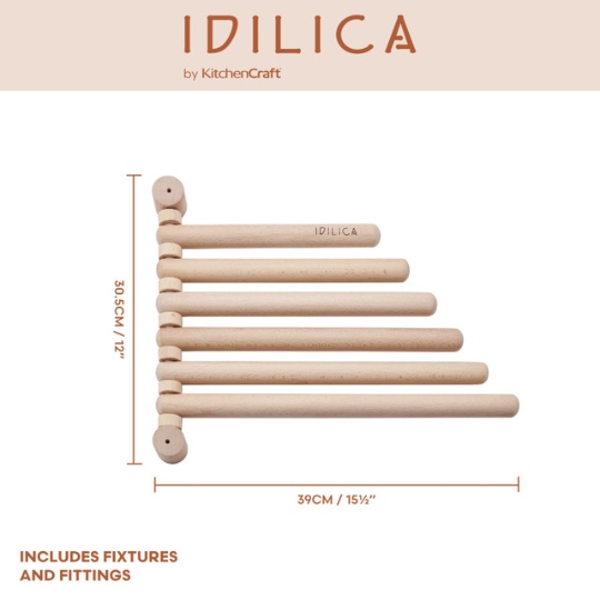 KitchenCraft Idilica Beech Wood Wall Rack, Boxed