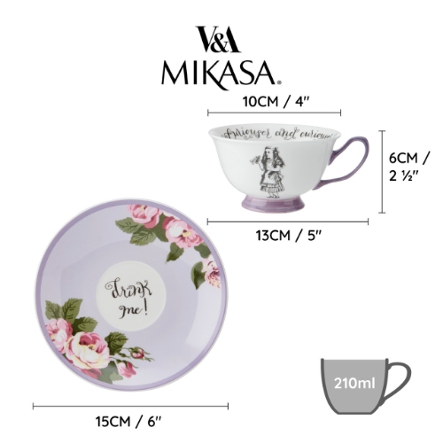 Mikasa x V&A Alice in Wonderland Fine China 220ml Tea Cup and Saucer