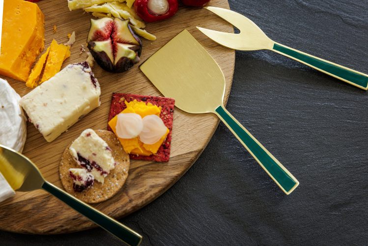 Kaasmessen, Set van 3 Stuks, RVS, Goud, Smaragdgroen Emaille Handvat, 15.5 CM - Artesà