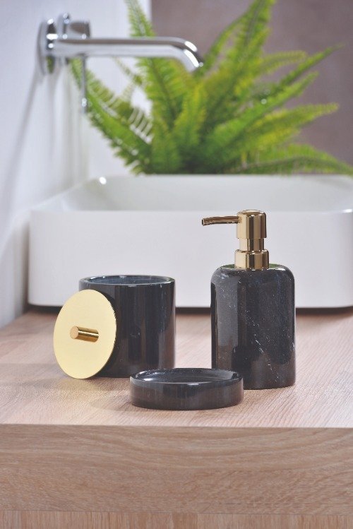 Liron Toiletrol en wc-borstel Houder - Zwart/Goud - Kela