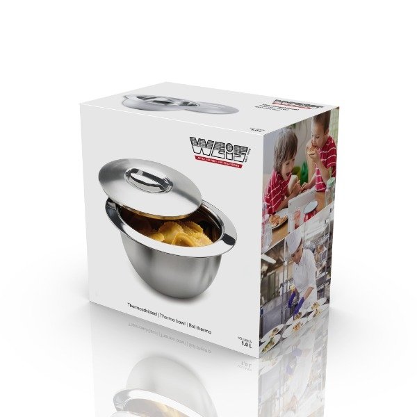 Thermo Schaal Met Deksel, Diameter 20 cm, Dubbelwandig, 1 liter – Weis