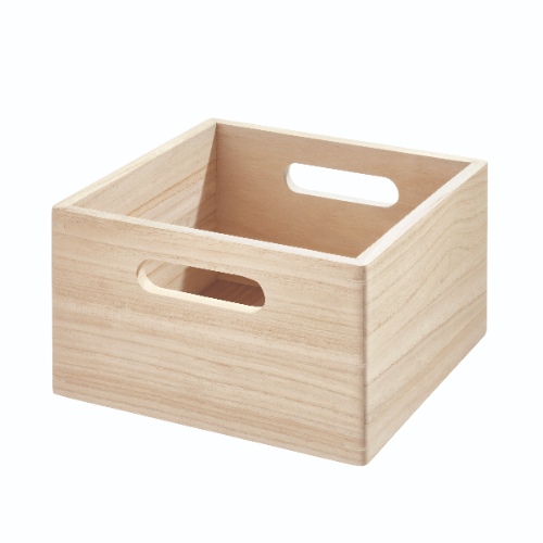 Opbergbox met Handgrepen, 25.5 x 25.5 x 15 cm, Paulownia Hout, Beige - iDesign | The Home Edit