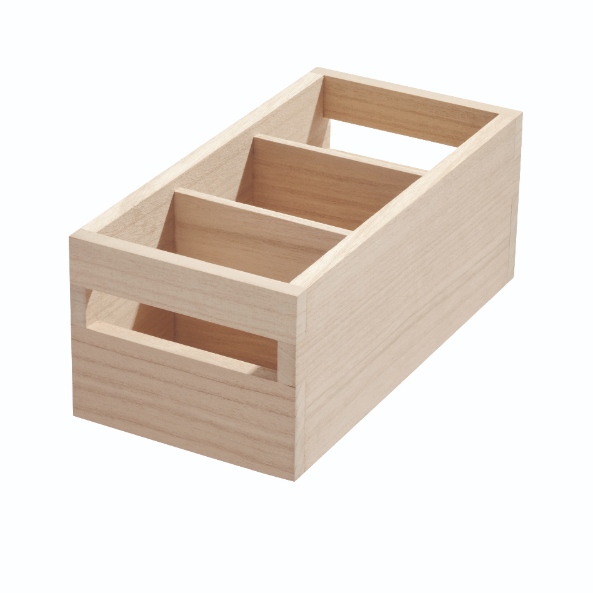 Opbergbox met Handvat, 3 Vakken, 12.7 x 25.4 x 10.2 cm, Paulownia Hout - iDesign | Eco Wood
