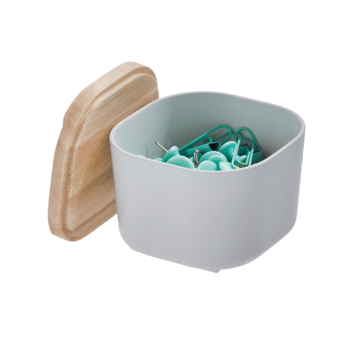 Opbergbox met Deksel, XS, 9 x 9 x 6 cm, Gerecycled Kunststof/Hout, Grijs - iDesign | Eco Storage