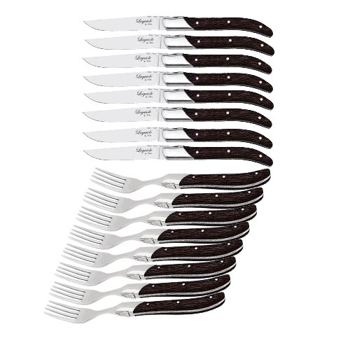 Bestekset, 16 delig, Wengéhout/RVS, Bruin - 8 Steakmessen & 8 Steakvorken - Laguiole by Haws