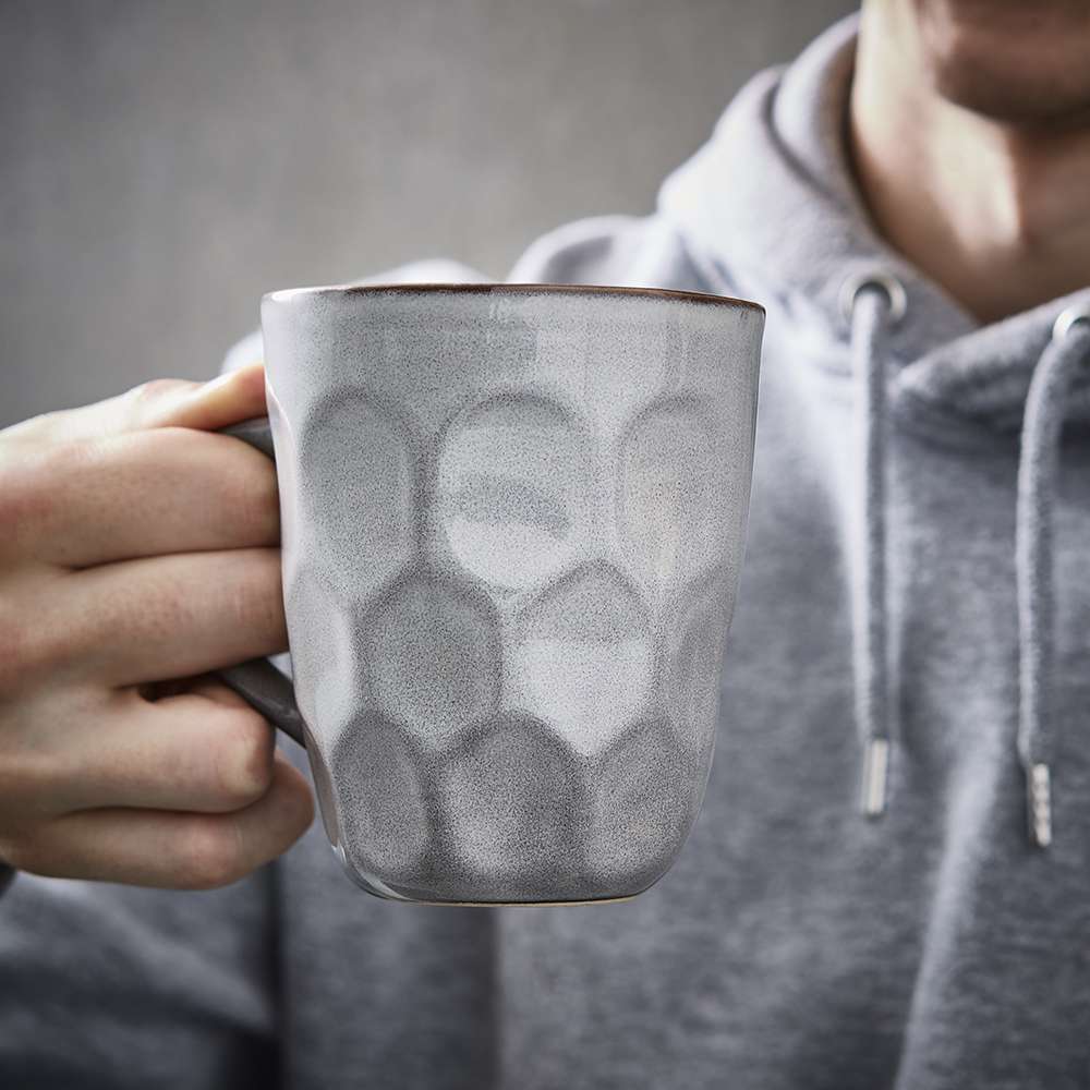 Beker, Mok, Set van 4 Stuks, 325 ML, Gedeukt Effect, Keramiek - Barbary & Oak | Fossil