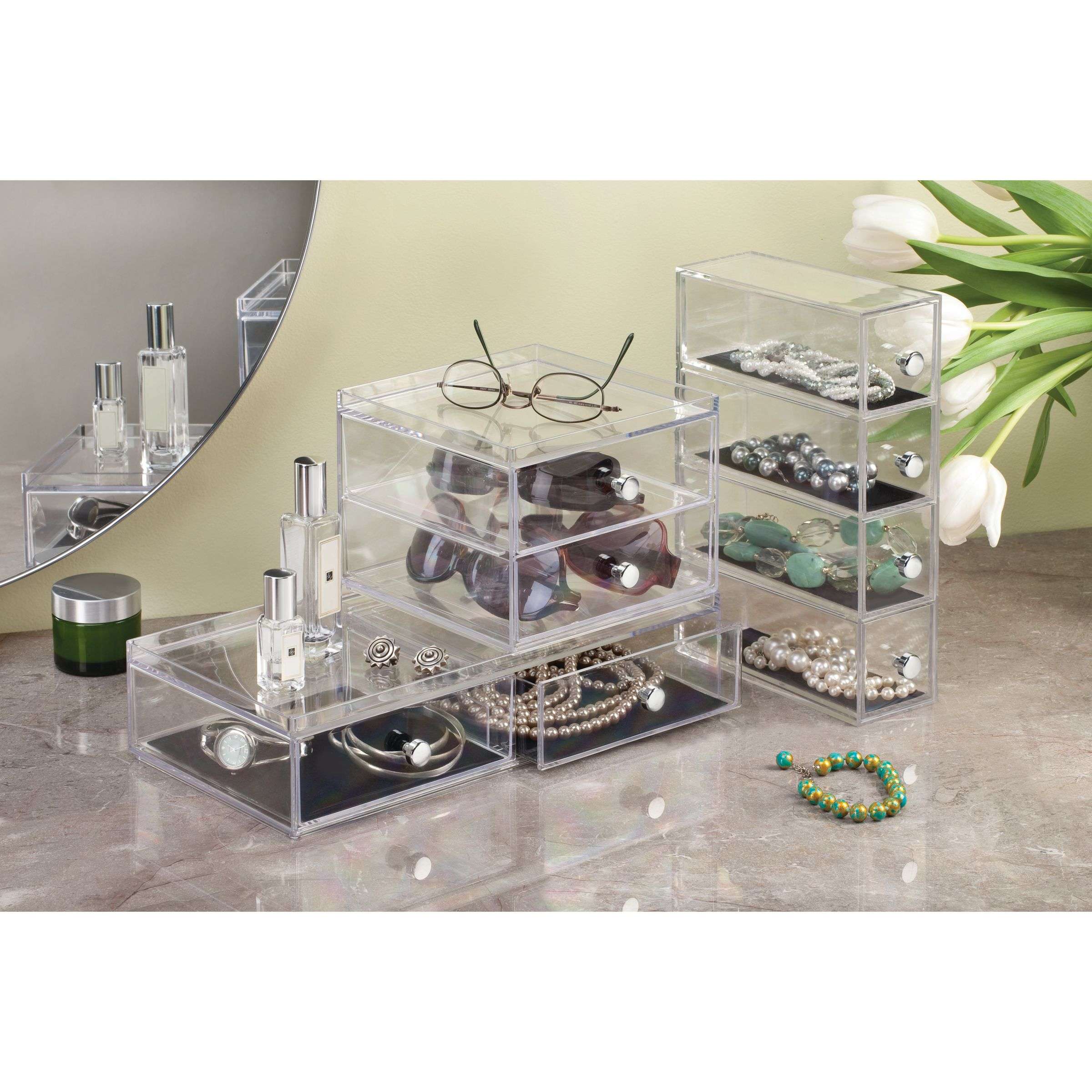 Ladekast, Sieraden Organizer, Small, 4 Lades, 6.6 x 17.7 x 25.2 cm, Transparant, Kunststof - iDesign | Clarity