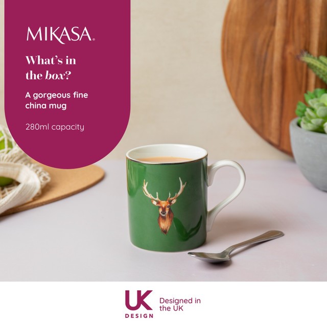 Mikasa Fine China 280ml Straight Sided Mug, Stag, Gift boxed