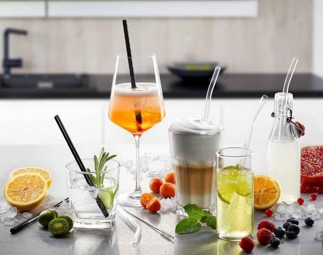 Glazen Rietjes - Zwart - 23 cm - Set Van 4 Stuks - FUTURE - Gefu