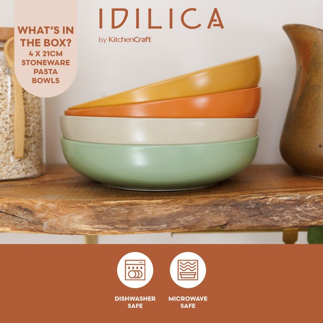 KitchenCraft Idilica Stoneware Coupe Bowl Set, Gift Boxed
