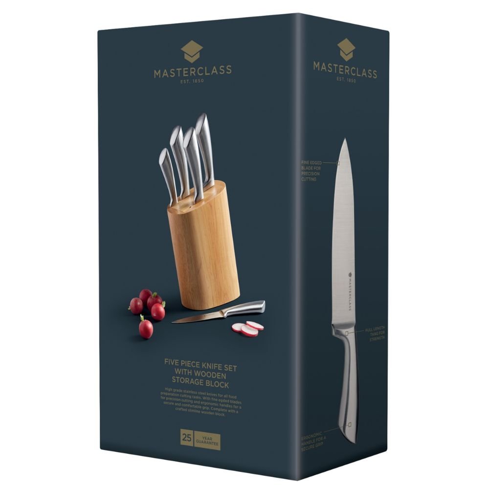 Messenset met Messenblok 'Cortes', 5 Messen, Hout - MasterClass