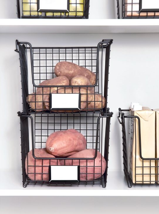 Opbergmand, 25.5 x 25.5 x 20.5 cm, Stapelbaar, RVS, Zwart - iDesign | Classico