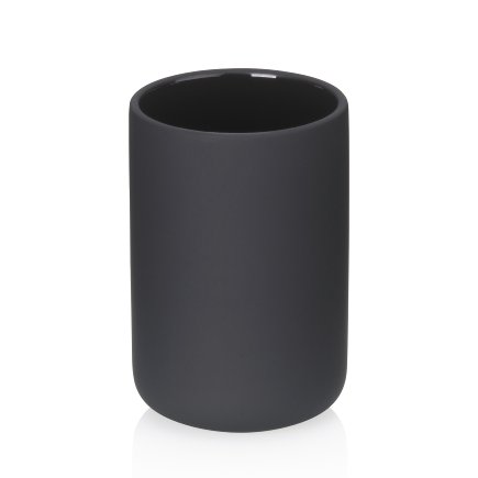 Badkamer Drinkbeker, Tandenborstelhouder, 8 x 11.5 cm, Keramiek met Rubbercoating, Zwart - Kela | Sana