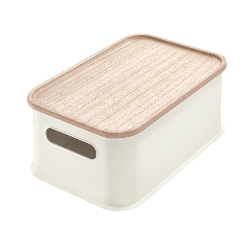 Opbergbox met Handvat en Deksel, 30.2 x 21.3 x 12.7 cm,  Paulownia Hout, Kokoswit - iDesign | Eco Storage