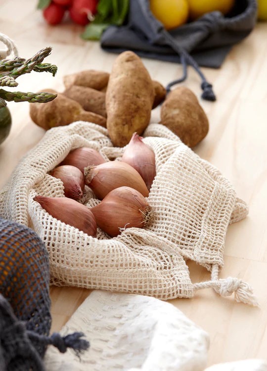 Mesh Groentezakken, Set van 4, Katoen, Naturel - Ladelle | Eco Recycled