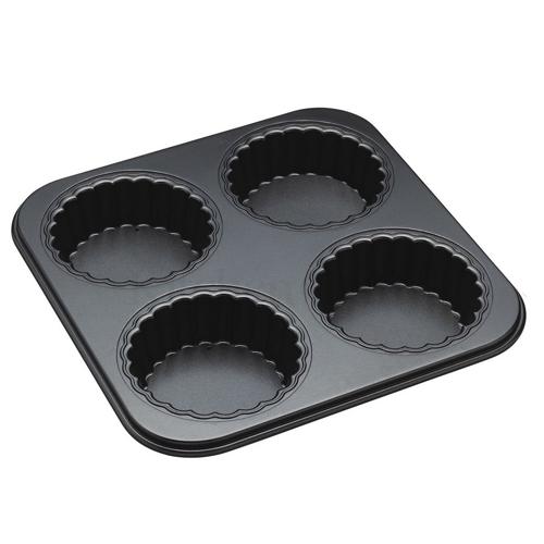 Bakvorm voor 4 mini geribbelde (quiche) vormen met losse bodem - Masterclass