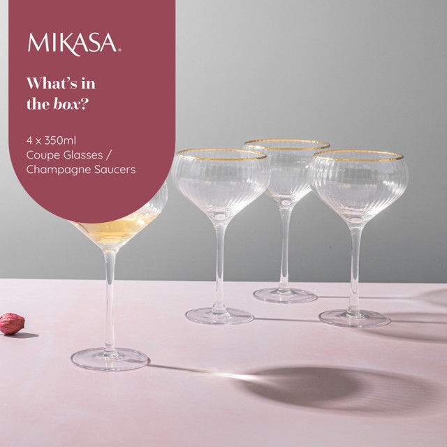 Mikasa Sorrento 4pc Champagne Coupe Glasses, 350ml, Gift boxed