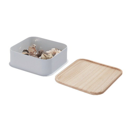 Opbergbox met Deksel, 21.3 x 21.3 x 7.6 cm, Paulownia Hout, Grijs - iDesign | Eco Storage