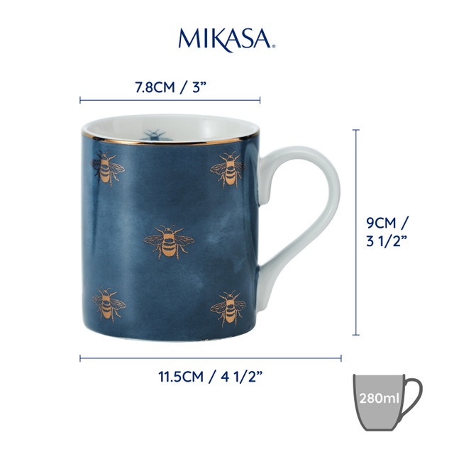 Mikasa Fine China 280ml Straight Sided Mug, Bees, Gift boxed