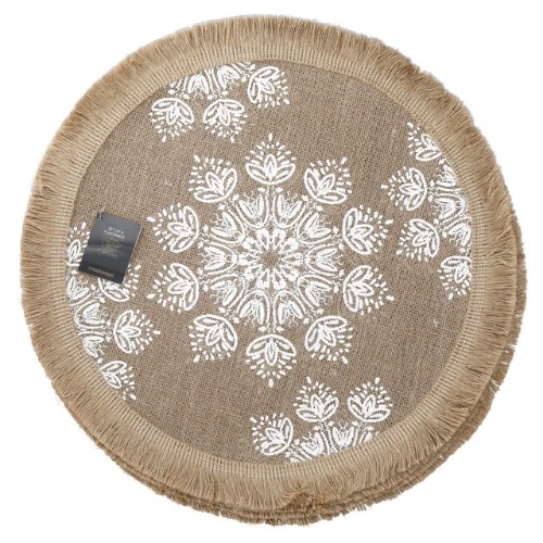 Creative Tops Hessian Jute Patterned Woven Placemats - White leaf
