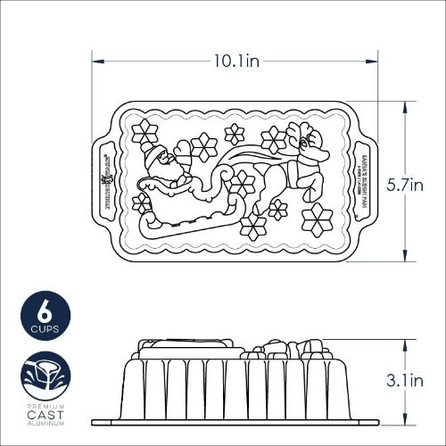Bakvorm "Santa Sleigh Loaf Pan" - Nordic Ware | Sparkling Silver Holiday