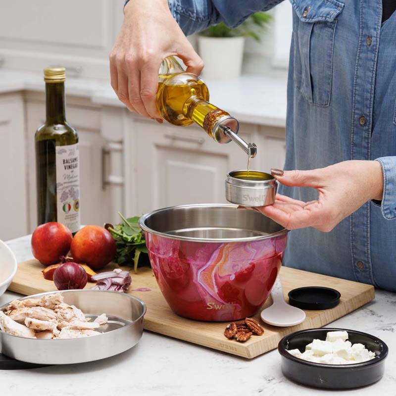 Saladekom Set - Agaat Roze - Met apart dressing reservoir - 1,9Liter - Duurzaam - S'Well | Rose Agate