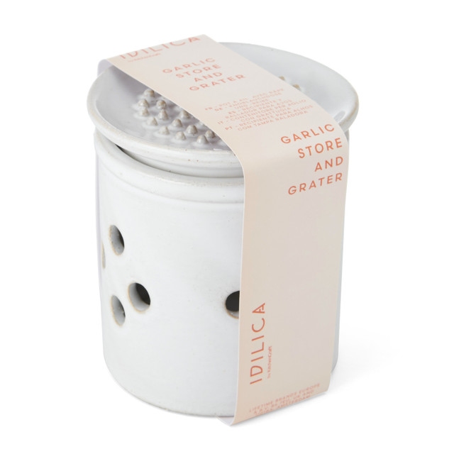 KitchenCraft Idilica Stoneware 10cm Garlic Store and Grater, Sleeved