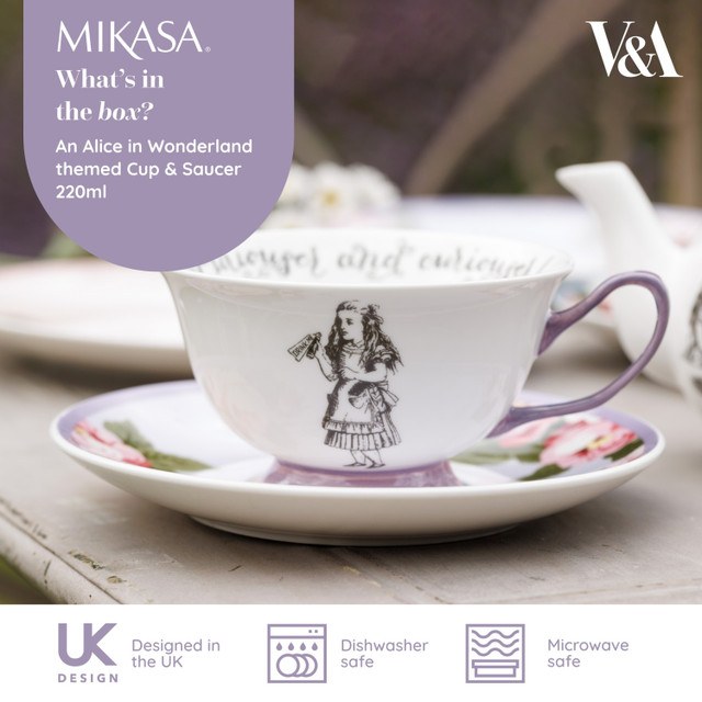 Mikasa x V&A Alice in Wonderland Fine China 220ml Tea Cup and Saucer