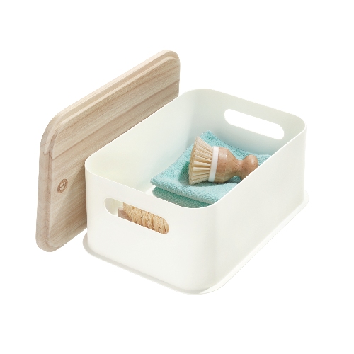 Opbergbox met Handvat en Deksel, 30.2 x 21.3 x 12.7 cm,  Paulownia Hout, Kokoswit - iDesign | Eco Storage